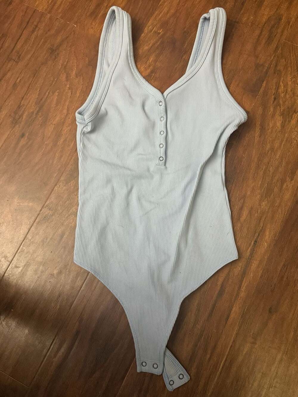 Abercrombie & Fitch Ribbed Snap-Front Bodysuit Light Blue